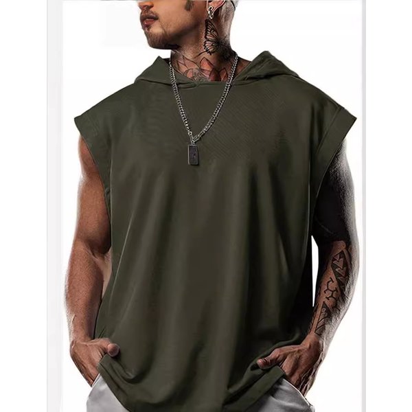 Men's Clothing 2025 New Casual Pullover Sports Casual Men's T-Shirt Trendy Sleeveless Hooded Loose Men-image