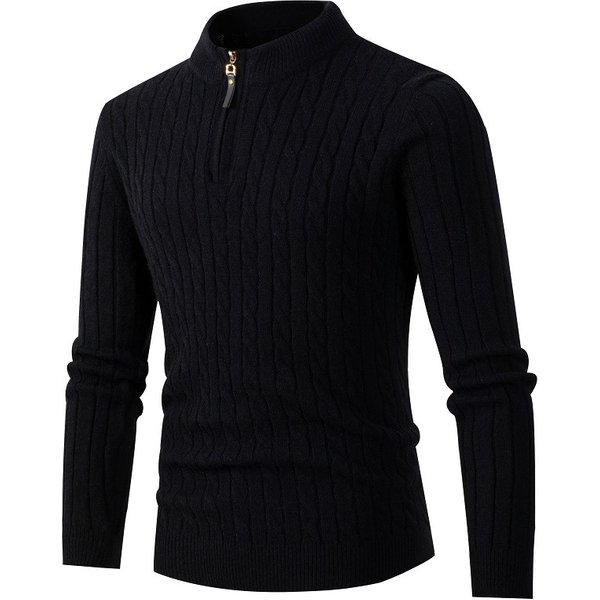 Men's Clothing Sweater Long Sleeve Twist Half Tall Neck Zip Knit Bottom Up Clothing-image