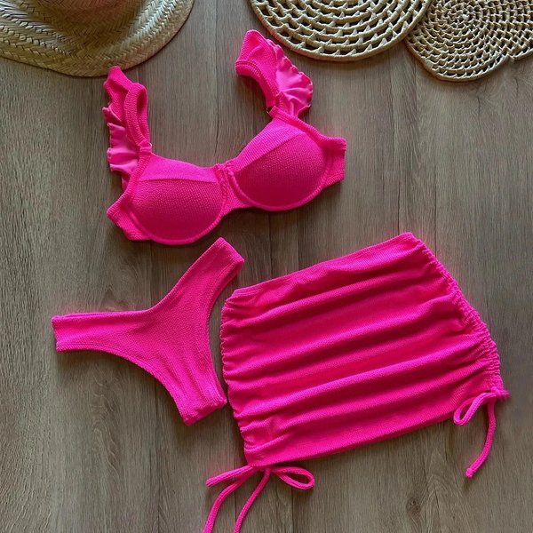 Women's Clothing New Bikini Suit Three Piece Suit Bikini High Waist Sexy Gathered Split Swimsuit Female-image