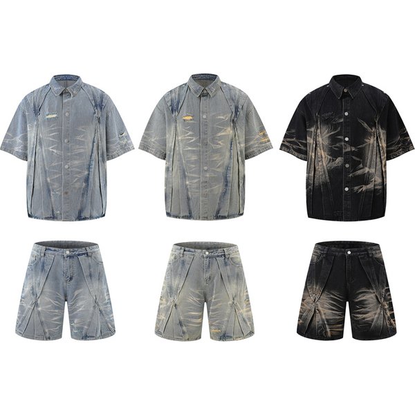 Men's Clothing Summer Personality Washed Jeans Hip Hop Ins Trend High Street Trend Handsome Men And Women Denim Suit-image