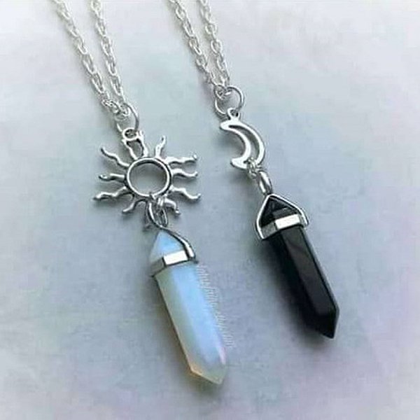 Necklaces 2-Piece Moon And Sun Crystal Necklace Best Friend Necklace-image