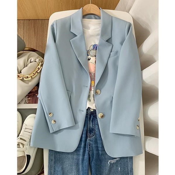 Women's Clothing Light Blue Suit Jacket For Women Spring New Style High End Design Niche Loose Temperament Small Suit-image