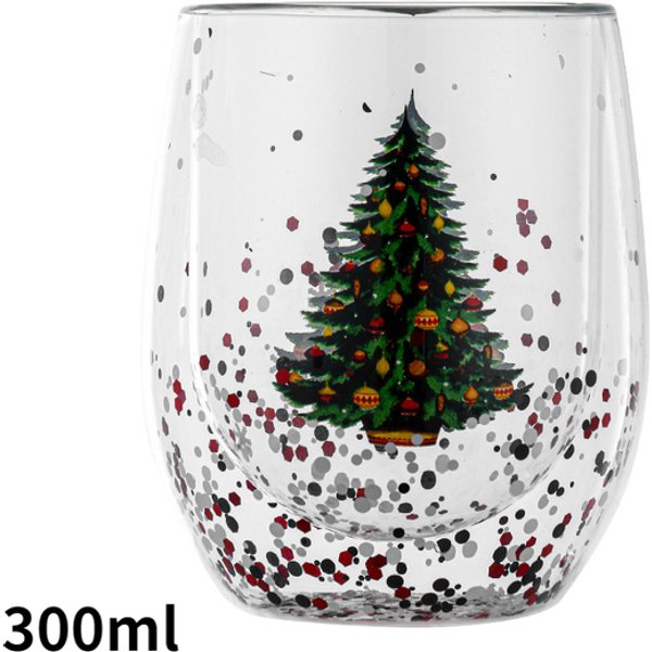 Creative Christmas Tree Glass Cup 300ml Heat-Resistant Double Wall Glass Cup Coffee Mug with Lid Cute Christmas Gifts for Girls