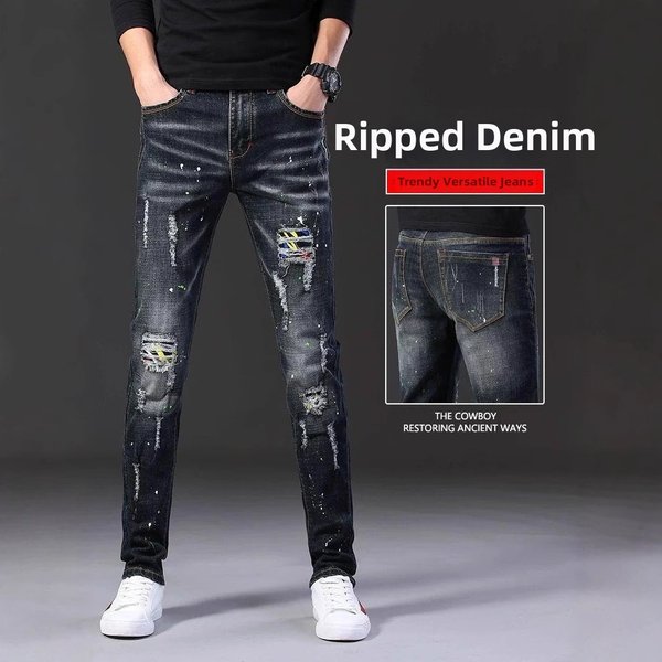 Men's Slim Fit Skinny Jeans Trendy Ripped Stretchy Denim For Spring Autumn Summer New Style Thin Clothing