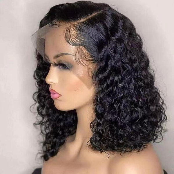 Women's Short Curly Wig with Lace Front Small Black Center Parted Long Synthetic Hair Extension for Women