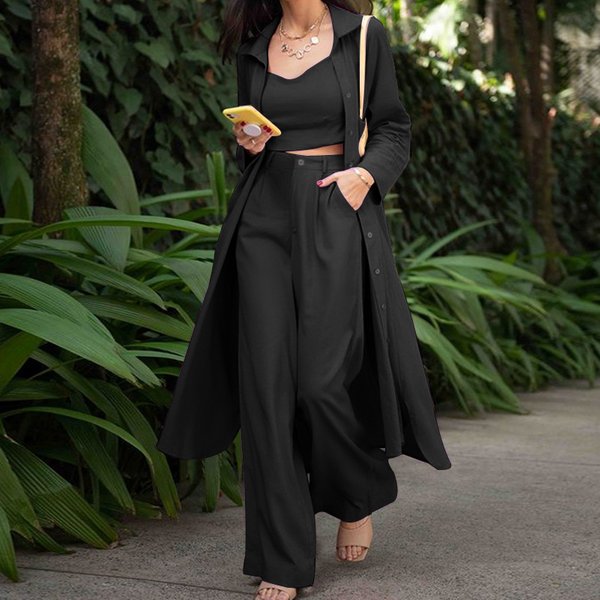 Women's three-piece suit spring and autumn casual windbreaker jacket top wide-leg pants