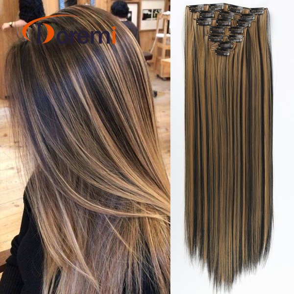 Fashion 7 Piece Hair Extension Set 16 Calorie High Temperature Synthetic Straightening Extensions Increases Hair Volume 55 Cm