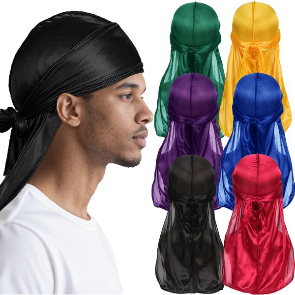 Unisex Durag Headwrap - Breathable Stretchy Long Tail Chemo Cap For Men & Women - Solid Color Adjustable Bandana For Hip-Hop Style