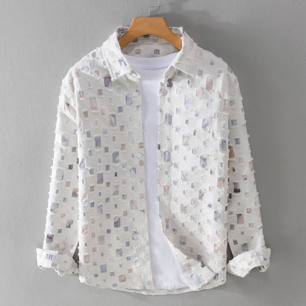 Men's Clothing Lapel Hole Shirt Coat Long Sleeve Jacket Loose Personality Couple Fashion-image