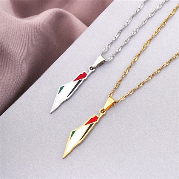 Shuosbai Enamel Palestine Map Pendant Necklace Men Women Palestine Country Flag Geometric Charm Necklace Jewelry Gift-image