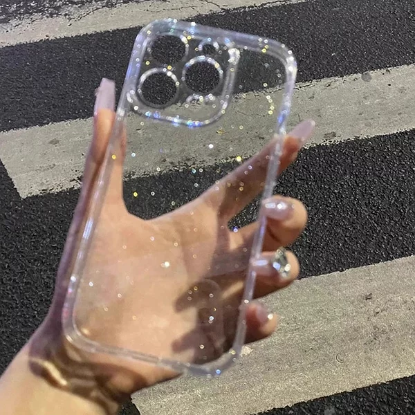 Soft Glitter Transparent Phone Case For IPhone 11 12 13 14 15 16 17 Pro Max Plus Air Shockproof Silicone Clear Bumper Cover