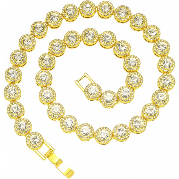 Hip Hop Round Rhinestone Necklace. Men’S Hip Hop Cool And Fashionable Stitching Full Diamond Necklace.-image