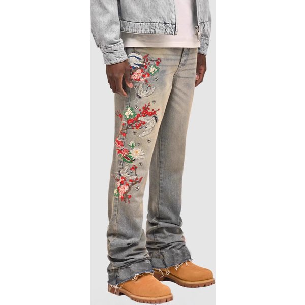 Men's Clothing New Men's Denim Straight Pants Street Fashion Ins Popular Stretch Patch Denim Straight Pants