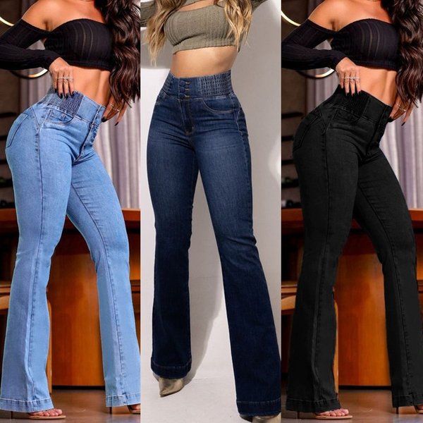 Women's Clothing Elastic Waist High Waist Slim Fit Hip Lifting Jeans-image
