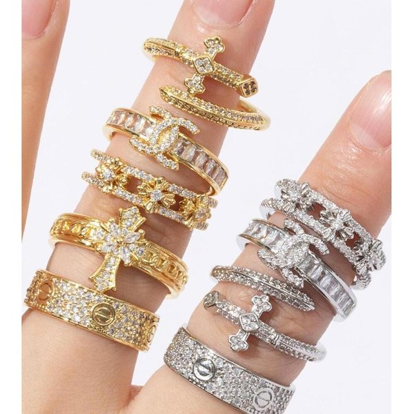 European And American Light Luxury Copper Zircon Cross INS Style Niche Design Vintage High-End Open Ring-image