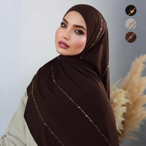 Women's Scarves New Modal Solid Color Hot Diamond Long Scarf Wholesale High Quality Breathable Soft Feel Mercerized Cotton Scarf For Women-image