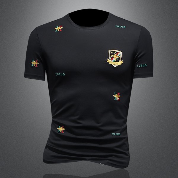 Men's Clothing Trendy Brand Letter Embroidered Mercerized Cotton Round Neck Slim Short Sleeved T Shirt For Men Summer Large Size Fashion T Shirt