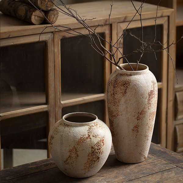 New Chinese Style Wabi-Sabi Decorative Piece, Distressed Old Rustic Jar, Entrance TV Cabinet Flower Arrangement Ceramic-image