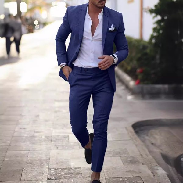 Men's Clothing Men's Suit Two Piece Suit One Button Linen Cotton Linen Solid Color Suit Men-image