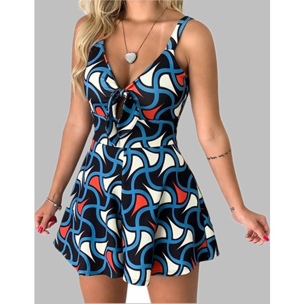 Sexy Suspenders Chest Bow Tie Print Loose Jumpsuit Shorts Women's Clothing Style New-image