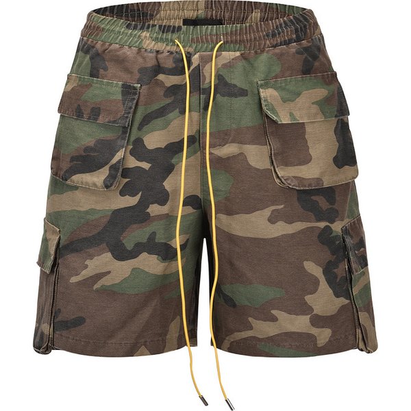 Men's Clothing High Street Ro Style Drawstring Washed Old Casual Camouflage Multi Pocket Accordion Bag Work Bag Shorts-image