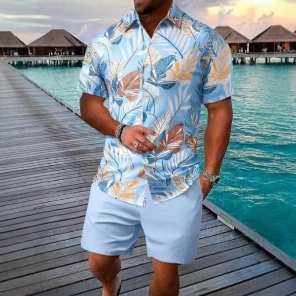 Men's Clothing Summer Shirt Casual Loose Short Sleeved Shorts Beach Suit 3D Printing-image