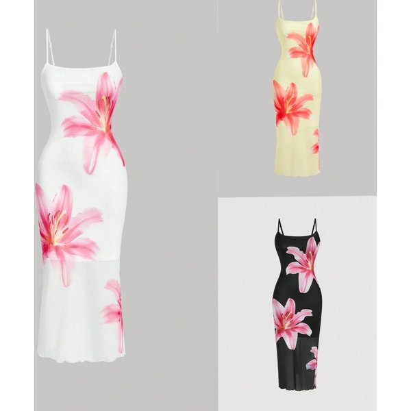 Women's Floral Print Sleeveless Suspender Dress - Elegant Long Maxi Skirt With Adjustable Straps