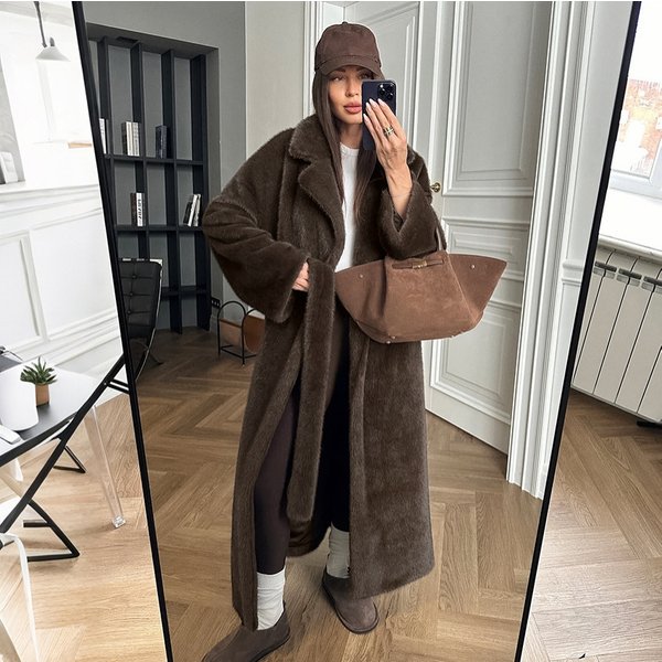 Nordlicht Nordlicht American Retro Winter Loose Fur Coat For Women Fashion Sexy Hot Girl Waist-Tie Plush Jacket-image