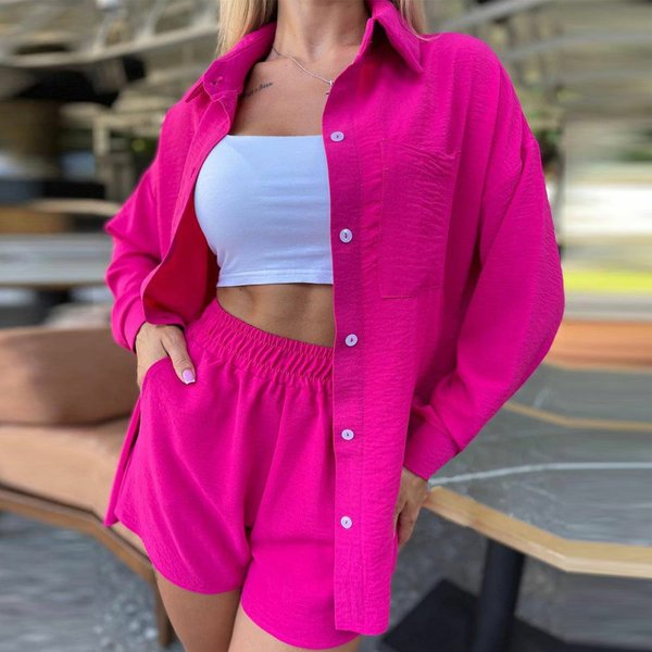 Women's Clothing Ladies Long-Sleeved Shorts Loose Casual Women's Clothing Two-Piece Suit-image