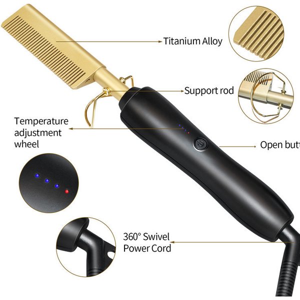 Mini Portable Hair Straightener Brush - Electric Copper Bristles For Smooth & Frizz-Free Hair (Handheld Plug-In Design Fast Heating)
