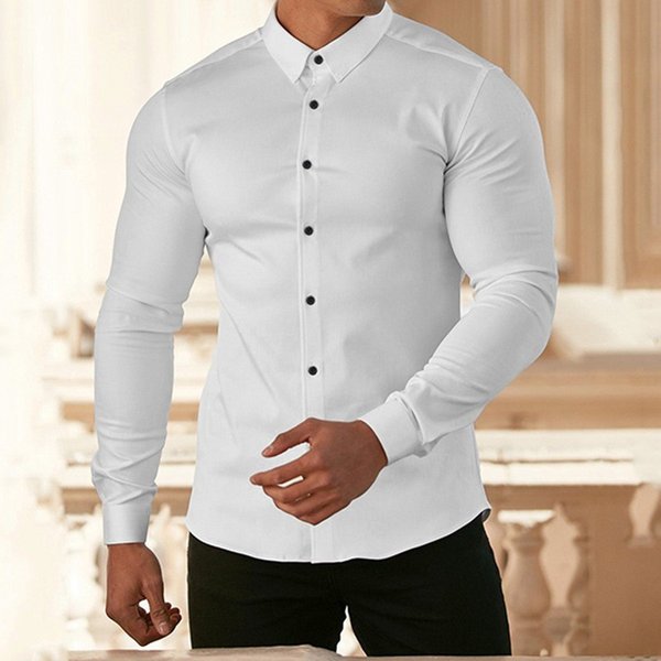 Men's Clothing Men's Business Shirt Non Iron Professional Work Summer Anti Wrinkle White Shirt Men's Long Sleeve Shirt-image