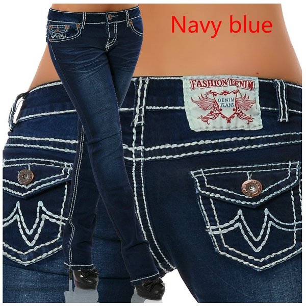 Women's High Waist Straight Jeans Hip Embroidered Slim Fit Casual Denim For Spring/Autumn Regular Thickness Cotton