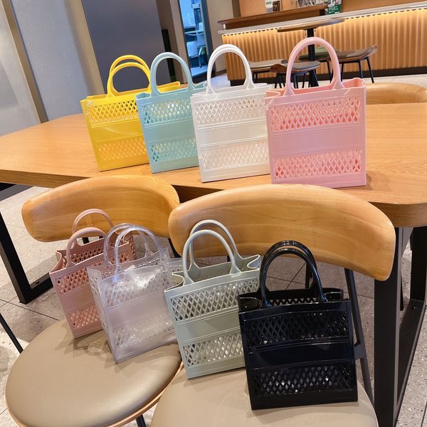 Summer New Shopping Basket Portable Bag Large Capacity Basket Storage Basket Candy Color Hollow Beach Bag-image