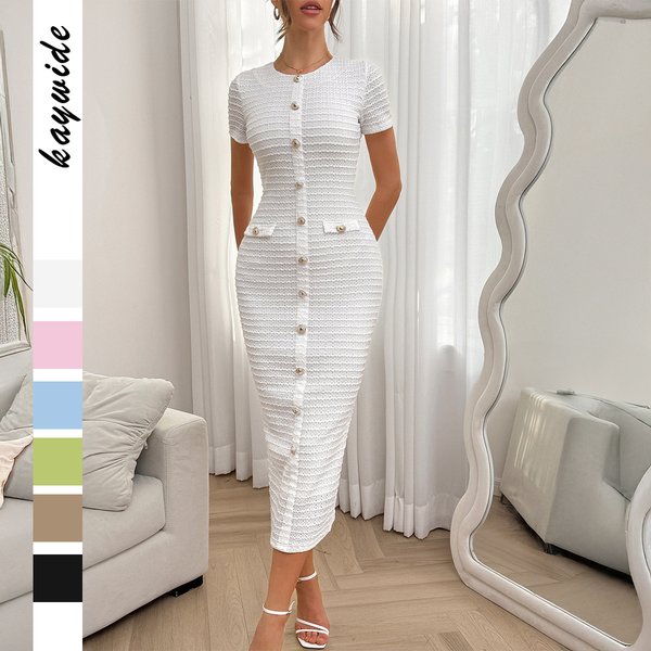 Women's Clothing Temperament Elegant Style Button Slim Dress
