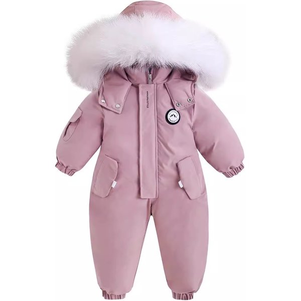 Warm Baby Winter Snowsuit - Soft Cotton Full-Body Romper With Hood For Outdoor Play & Skiing (80-120cm, Unisex, Blue/White/Pink)
