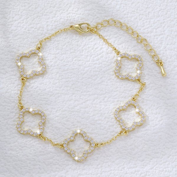 Cross-Border Source New Micro-Inlaid Zircon Hollow Clover Bracelet For Women, Popular In Europe America, Japanese And-image