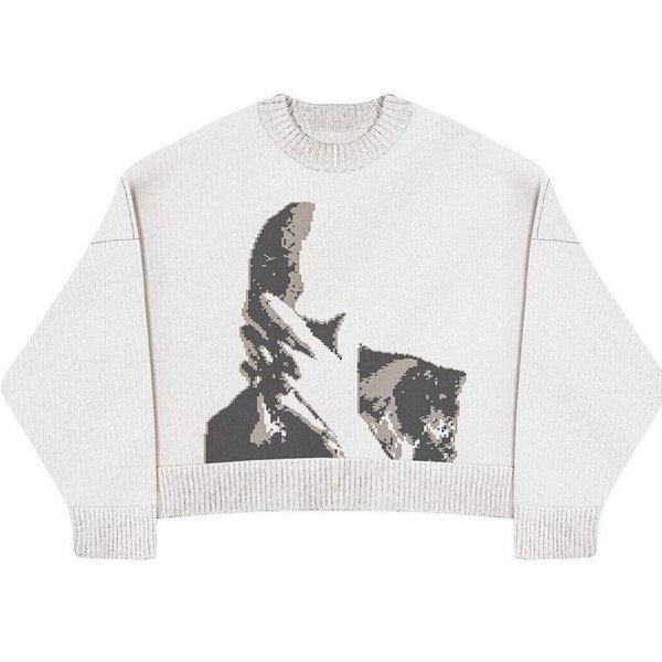 Women's Clothing Oversized Face Print Sweater – Women's Loose Knit Pullover (Casual & Warm)