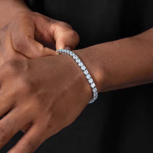 Hip Hop Titanium Steel Non Fading Single Row Diamond Full Diamond Aaa Zircon Tennis Bracelet Men And W Omen's Same Style Trendy Hand Jewelry-image
