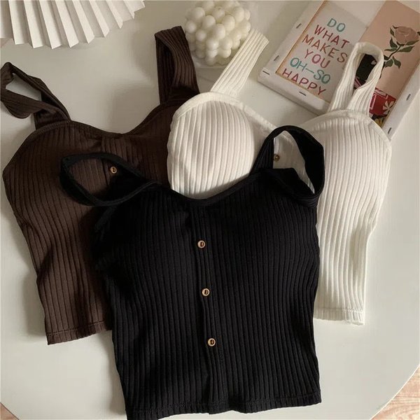 Women's Clothing Beautiful Back Small Sling Chic Vest Women's Autumn Sweet Cool Thin Outer Wear New Style With Chest Pad Bottoming Top-image