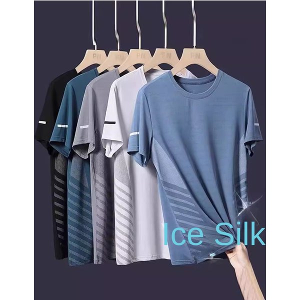 Ice Silk Mesh Short-Sleeved T-Shirt Men's Summer Quick-Drying Loose Plus Large Size Fatty Sports Half-Sleeved Men's Breathable T-Shirt-image