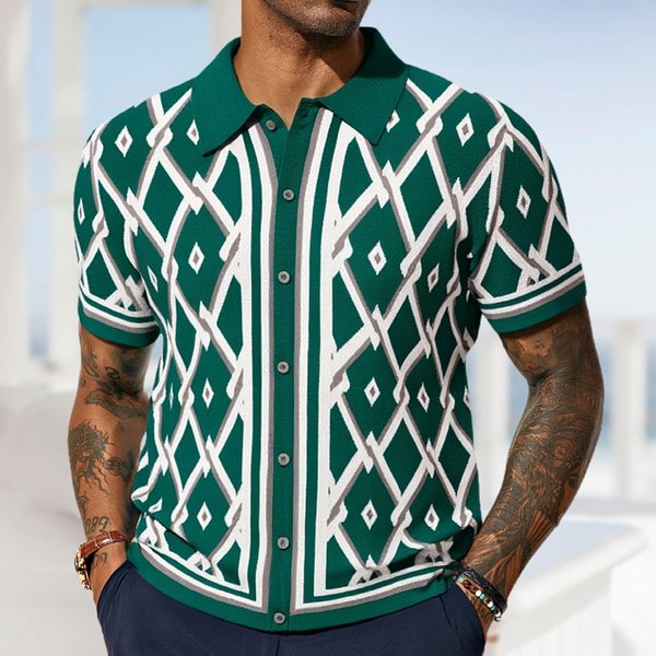 Men's Clothing Jacquard Knitted Short Sleeved Cardigan-image