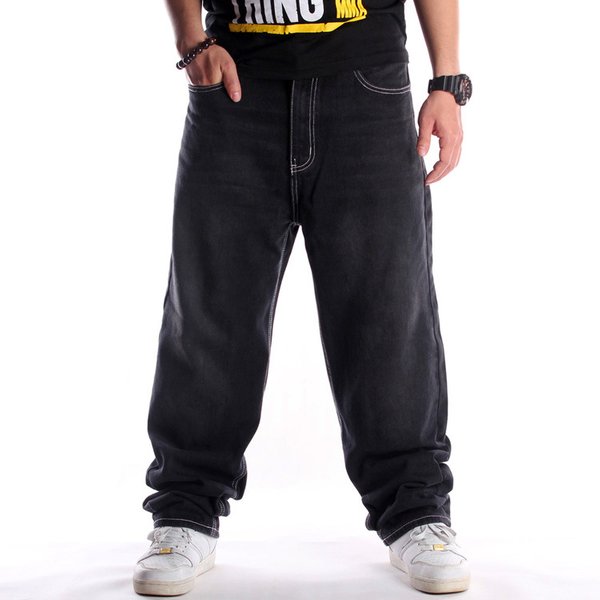 Men's Clothing Street Trend Black Washed Jeans Men's Hip Hop Loose Plus Fat Plus Size Youth Trousers-image