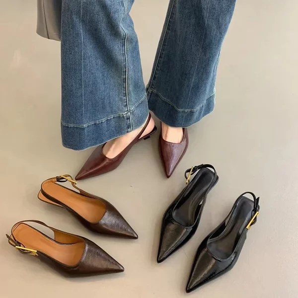 Summer Pointed Toe Women Sandals Fashion Singbacks Mules Shoes Ladies Elegant Low Heel Stripper Party Sandalias-image