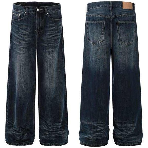 Vintage Washed Denim Jeans For Men – Classic Straight Fit With Distressed Details | 55% Polyester | Sizes M-5Xl-image