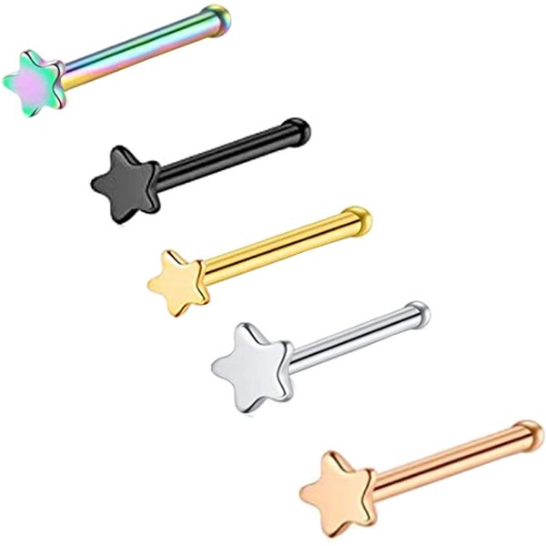 Straight Stainless Steel Five-Pointed Star Nose Nail Nose Nail Curved Stainless Steel Piercing Jewelry-image