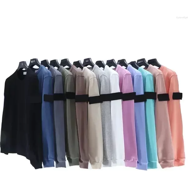 Men's Hoodies Solid Color Long-Sleeved Sweater Spring And Autumn Cotton Loose Comfortable Stone Sleeve Label Men Women's-image