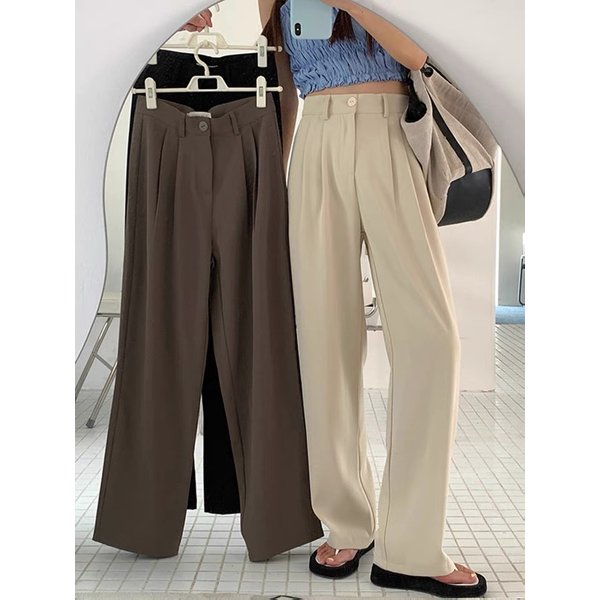 Women's Street British Style Solid Color Ankle-Length Casual Pants Wide Leg Pants-image