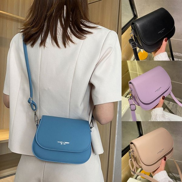Trendy Saddle Shoulder Bag Women Fashion Pu Leather Crossbody Bags Simple Solid Color Flap Messenger Pouch Handbags-image