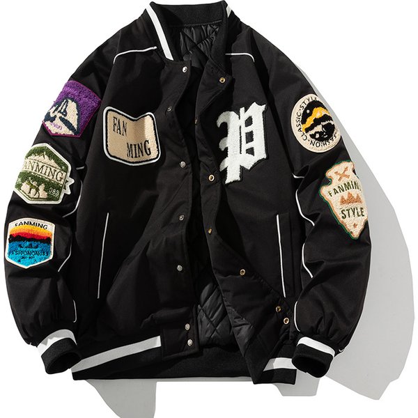 Veste BrodéE Style Streetwear Pour Homme, Automne Et Hiver, à Capuche, Uniforme De Baseball, Pour Adolescent, éTudiant, Manteau éPais En Coton Pour Femme-image