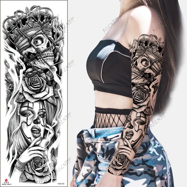 Temporary Tattoo Waterproof Sticker Skeleton Woman Flower Tatto Flash Tatoo Arm Tato For Girl Women-image